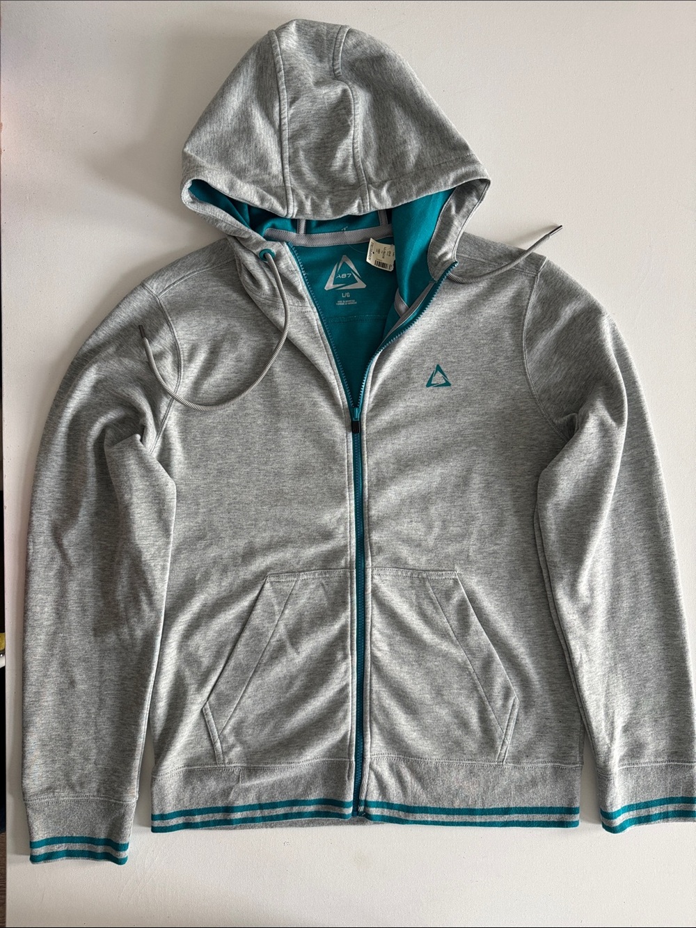 Men’s Grey Zip-Up Hoodie with Teal Trim - Athletic Triangle Logo